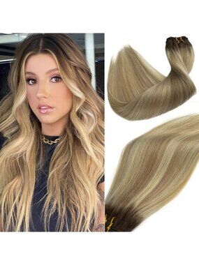 20-Inch Balayage Ombre Hair Extensions - Light Brown to Platinum Blonde Wefts